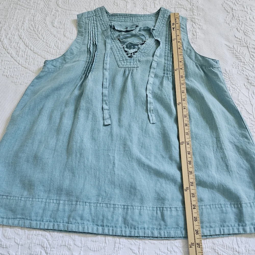 Artisan NY 100% linen blue blouse lace up front coastal Lagenlook size M - Picture 4 of 8
